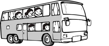 Çocuklar çift katlı otobüste.