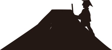 Dağdaki adam. Beyaz arkaplanda siyah siluet 