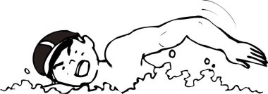 Yüzen adamın siyah beyaz çizimi