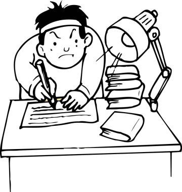 Masada okuyan çocuğun siyah-beyaz çizimi