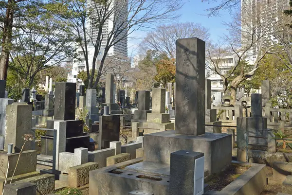 Nahaufnahme Traditioneller Japanischer Grabsteine Auf Dem Friedhof — Stockfoto