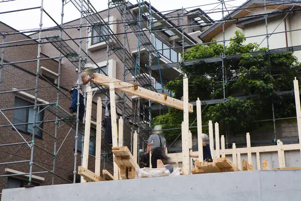 New House Construction Building Wooden Beams — Stock Photo, Image