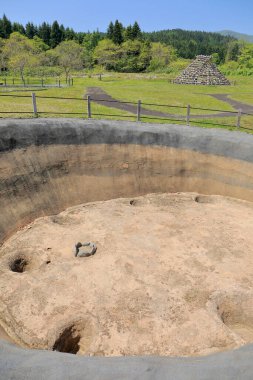 Ofune Site of the Jomon Era, an archaeological site consisting of a series of large shell middens and remains of an adjacent settlement from the Jomon period. The site in the city of Hakodate in Oshima Subprefecture on the island of Hokkaido in Japan clipart