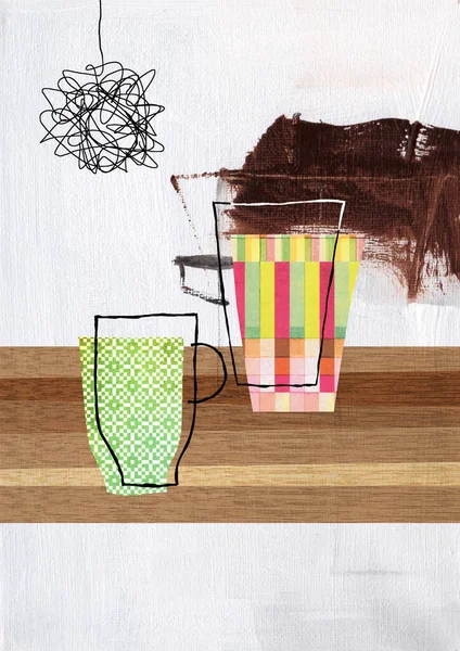 Abstrakte Abbildung Farbiger Tassen Auf Dem Tisch — Stockfoto
