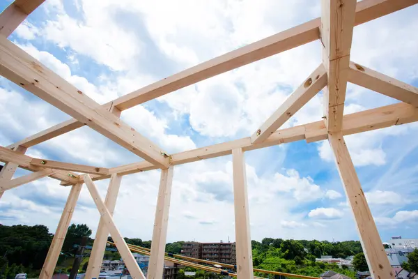 New House Construction Wooden Beams Blue Sky — Stock Photo, Image