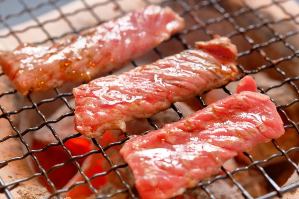 Primer Plano Barbacoa Con Carne Freír — Foto de Stock