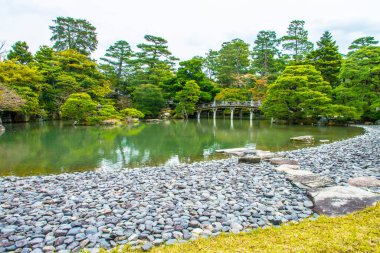 Parkta göleti olan Japon bahçesi. 