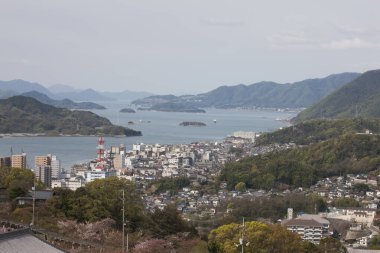 Japonya 'daki şehir dağının tepesinden manzara