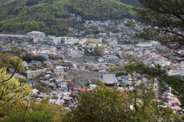 Japonya 'daki şehir dağının tepesinden manzara