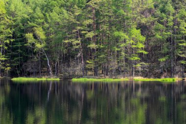 Dağlardaki güzel sakin göl manzarası