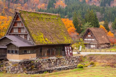 Shirakawa 'nın Tarihi Köyü, UNESCO' nun Japonya 'daki dünya mirası. Eski geleneksel Japon evleri 