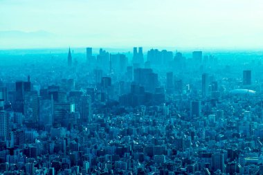 Gökdelenleri ve Tokyo silueti olan Tokyo şehri. 