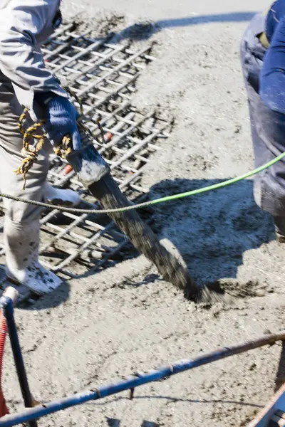 Worker Pouring Cement Making Floor Construction Site — Stock Photo, Image