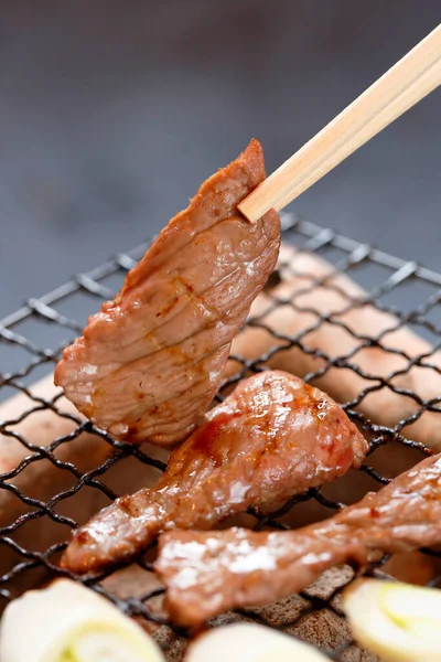 Primer Plano Barbacoa Con Carne Freír — Foto de Stock