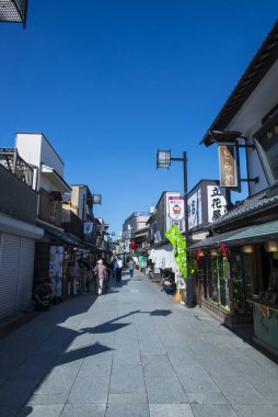 Japon şehrindeki işlek caddenin gündüz görüntüsü, Japonya