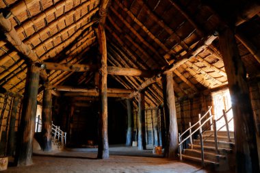 Japonya, Aomori 'deki Sannai Maruyama Harabeleri, büyük bir yeniden inşa edilmiş çukur konutu.