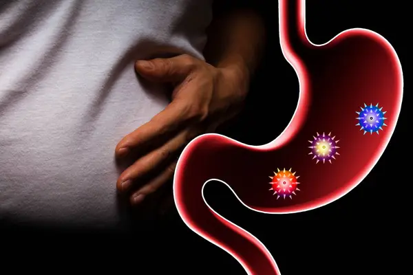 Stomach Intestine Human Hand Close — Stock Photo, Image