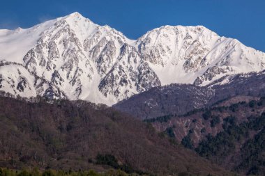Görünüm kar dağların kaplı.