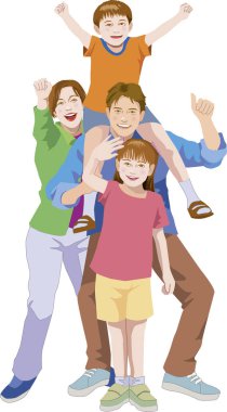 Gülümseyen aile neşeli çocuklarla birlikte poz veriyor