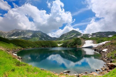Dağlardaki göl manzarası. Güzel doğa arkaplanı