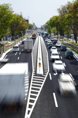 view of the traffic in the city