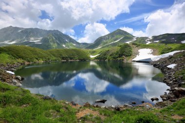 Dağlardaki göl manzarası. Güzel doğa arkaplanı