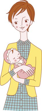 Anne ve bebek kollarında beyaz arka planda 