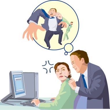 İş kadını büyük patronunu dövmeyi düşünüyor. 