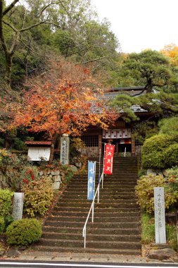 Güzel antik Japon tapınağının manzaralı görüntüsü.