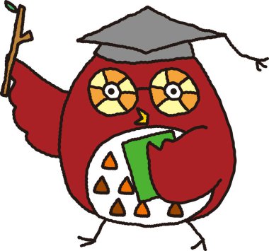 Şapka takan komik bir baykuş. renkli sanat çizimi 