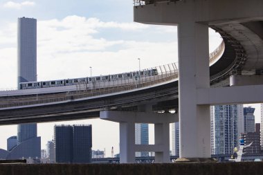 Tokyo, Japonya - 17 Kasım 2016: Tokyo, Japonya 'daki köprüde tren.