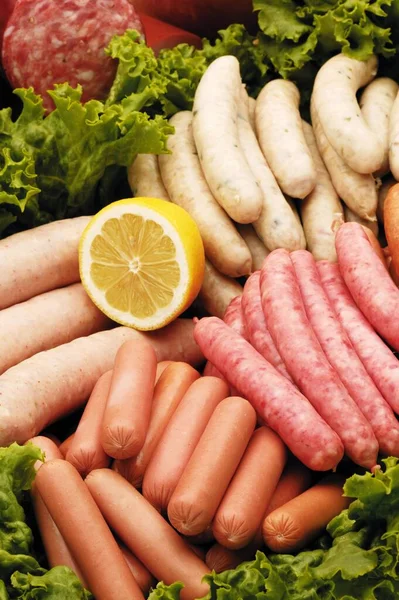 close up of sausages in the market