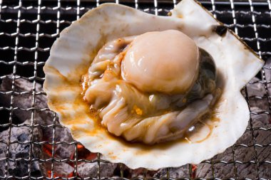 Yakın plan - ızgarada taze taze istiridye