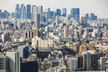 Tokyo şehir manzarası yukarıdan görünüyor. Japonya