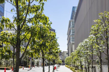 Mavi gökyüzü üzerinde modern şehrin gökdelenleri 