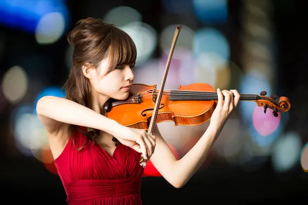 Mulher Japonesa Tocando Violino Fundo — Fotografia de Stock