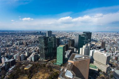 Tokyo, Japonya 'da binaları olan modern şehir manzarası