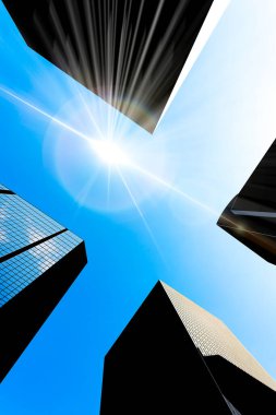 Modern gökdelenler mavi gökyüzüne karşı, illüstrasyon 