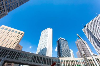 Tokyo, Japonya 'da binaları olan modern şehir manzarası