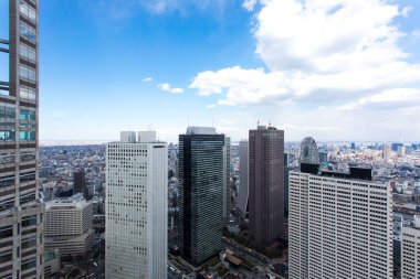 Tokyo, Japonya 'da binaları olan modern şehir manzarası