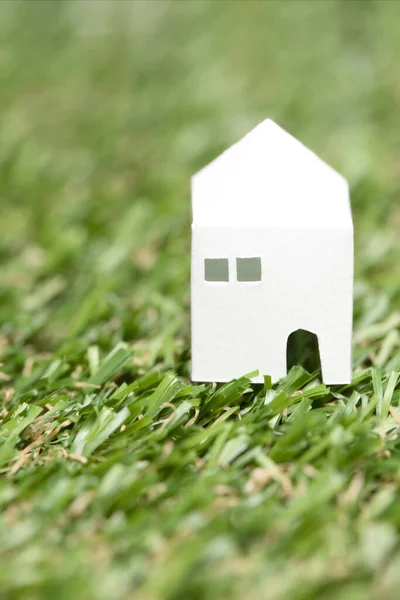 house model in green grass. real estate concept. house model