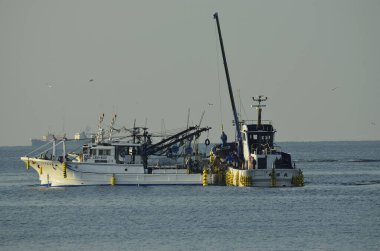 Denizdeki balıkçı teknelerinin resimli görüntüleri.             