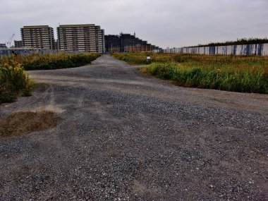Çayırdaki şantiyeye giden yol manzarası