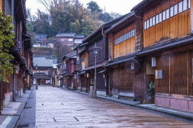 Japonya 'nın antik başkenti Kanazawa Higashi Chaya' nın manzarası