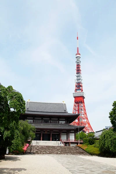 Rött Tokyo Tower Japan Och Tempel — Stockfoto