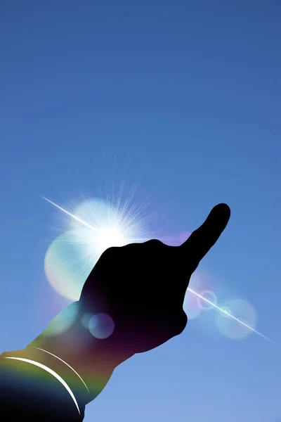 silhouette of hand pointing on the sky background