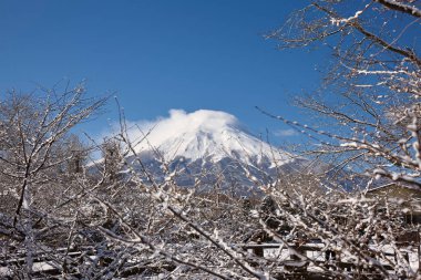 Fuji Dağı karla kaplı.