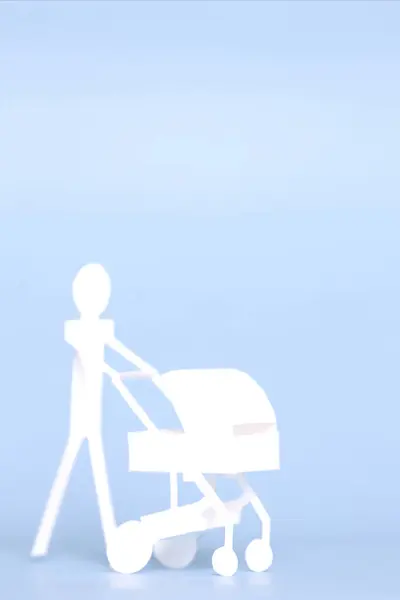 Cute White Paper Man Paper Baby Stroller — Stock Photo, Image