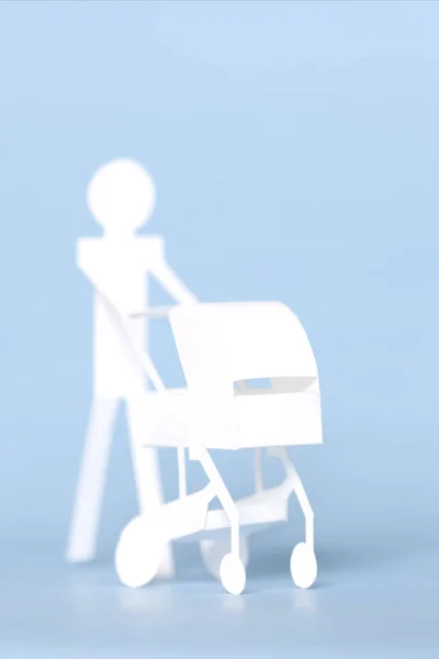 Mały Człowiek Papieru Papieru Baby Wózek — Zdjęcie stockowe
