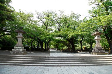 Geleneksel Japon tapınağının manzarası